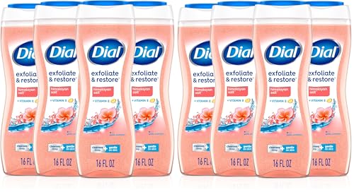 Image of Dial Body Wash, Exfoliate & Restore Himalayan Salt, 16 Fl Oz, Hydraclean Complex & Vitamin E, Gentle, Leaves Skin Feeling Nourished, Dermatologist-Tested, No Parabens & Sulfates,(Pack of 8)