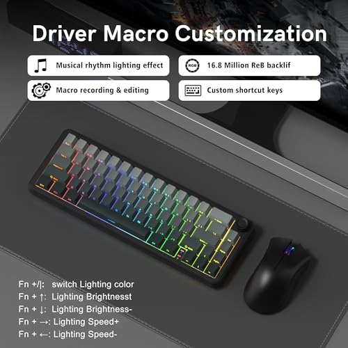 Image of womier L65 60% Mechanical Keyboard Wireless with Knob, Black Gaming Keyboard 4000mAh Battery, Tri Mode USB-C /BT5.0 /2.4G Gasket Mounted Key Board RGB Hot Swappable with Gradient keycaps-Linear Switch
