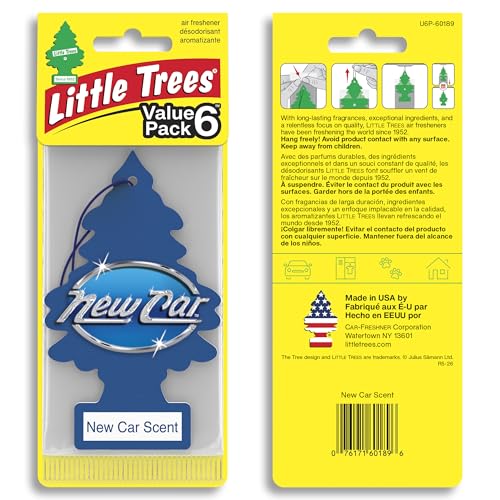 Image of LITTLE TREES Car Air Freshener | Hanging Tree Provides Long Lasting Scent for Auto or Home | New Car Scent, 6-Packs (4 Count)