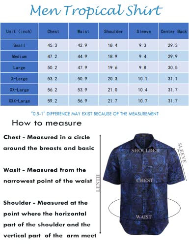 Coofandy Men Hawaii Vintage Shirt Tropical Aloha Retro Beach Cotton Summer Shirt Blue #TOP5