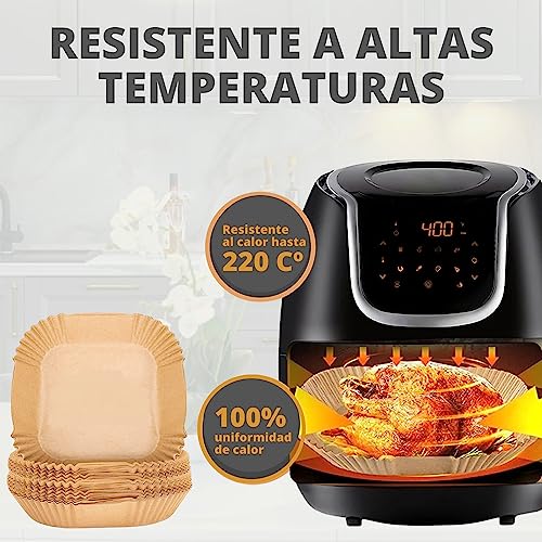 CPTEC 100 Stück Quadratisches Papier für Luftfritteuse 20 cm, Zubehör Fritteuse ohne Öl, Air Fryer Zubehör, Einwegpapier AirFryer, Backofen, Mikrowelle, bis zu 6 Liter – Bild 7