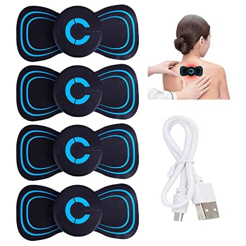 Mini Neck Massager Device,Portable Cervical Electric Massager with 6 Massage Modes for Body Neck Back Arms Legs, 2 Hosts and 4 Patches(4 pcs) Cover