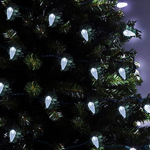 Image of C6 Christmas Lights 50 LED Cool White Strawberry 18ft Waterproof String Lights for Outdoor Indoor Garden Yard Home Party Christmas Tree Decorations (Cool White)