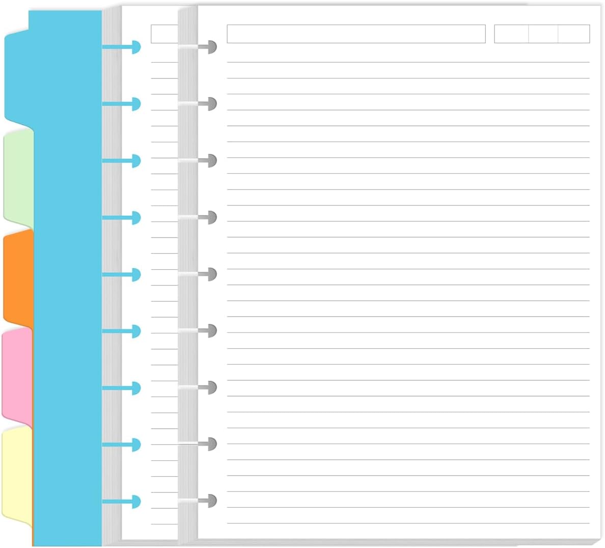 9 Disc Lined Paper Refills for Happy Planners - 100 Sheets/200 Pages Classic Size Lined Paper with 5 Sheets Dividers, 7" x 9.25"