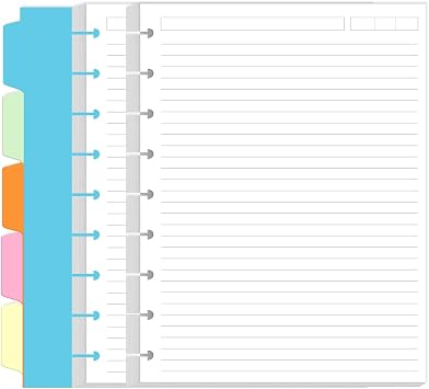 9 Disc Lined Paper Refills for Happy Planners - 100 Sheets/200 Pages Classic Size Lined Paper with 5 Sheets Dividers, 7" x 9.25"