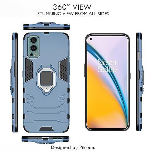 Image of Pikkme OnePlus Nord 2 5G / OnePlus Nord 2 5G Pac-Man Edition Back Cover | D5 Tough Armor Bumper | 360 Protection Case | Ring Holder Stand Case (Blue)