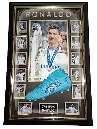 Bota de fútbol firmada por Ronaldo con marco de lujo y certificado de autenticación