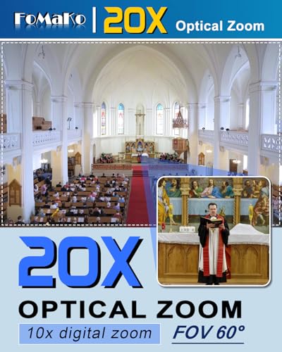 FoMaKo NDI PTZ Camera, AI Auto-Tracking Gen 3, 20x Optical Zoom LAN USB3.0 HDMI PTZ Camera for Church Services Worship Education (NDI 6 & NDI HX3) FMK20UH NDI-B (Black Color) - Image 6