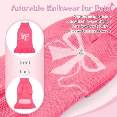 Image of YUDODO Bowknot Dog Sweater Dress for Small Dogs Girl, Stretchy Pet Clothes
