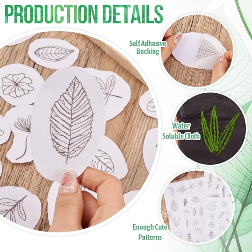 Image of Magibeads 80 Patterns Leaf Plant Flower Water-Soluble Embroidery Patterns Stick and Stitch Spring Summer Floral Tear Away Embroidery Paper Wash Away for Hand Sewing Beginners Starts Adult