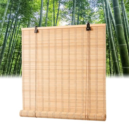 Persianas de bambú Exterior, estores enrollables para Ventanas Interiores, Privacy Roll Down, persianas filtrantes a Medida para Patio, Porche, balcón(NaturalCarbon – Mixed Weave)