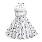 bebeone Girls 50s Vintage Polka Dot Flower Swing Prom Straps Tea Party Dress,8107-White,150