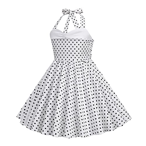 Bebeone Girls 50S Vintage Polka Dot Flower Swing Prom Straps Tea Party Dress,8107-White,150 #TOP4