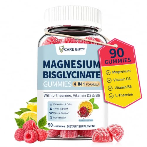 Magnesium Bisglycinate Gummies 400mg Chelated Magnesium with Vitamin D3 Vitamin B6 & L-Theanine Supports Sleep Relaxation Muscle Function and Bone Health 90 Gummies Lemon Raspberry Flavour