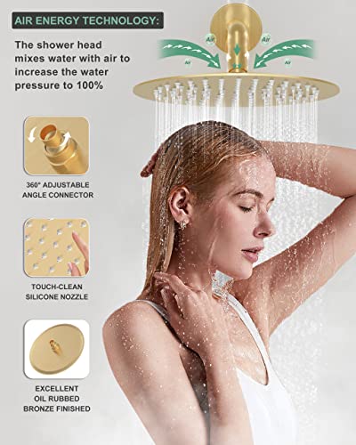 Brushed Gold Rain Shower Faucet Complete Set With Wall Mounted 10Inch Shower Head And Rain Shower System With 8 Inch Shower Head #TOP7
