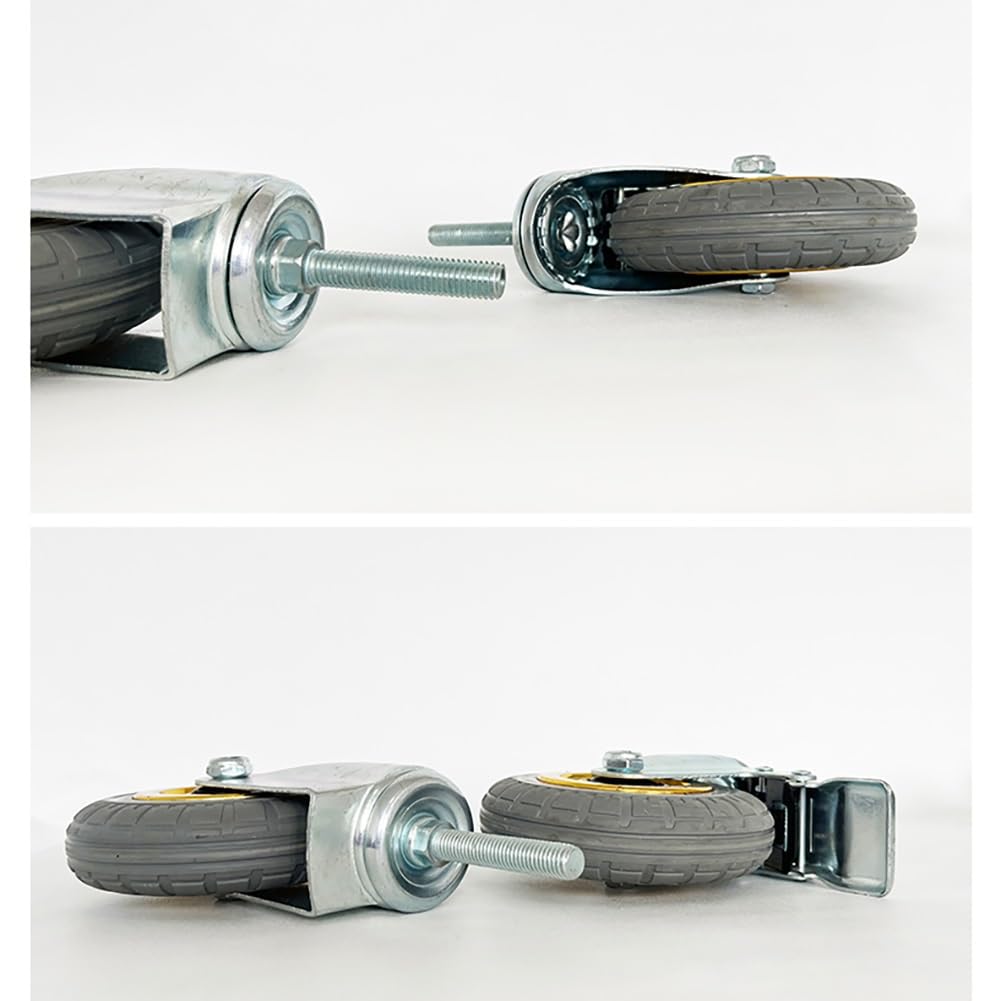 Gerrit 125mm Ruote con M12 Perno Filettato Estesa, Set di 4 Ruota Girevole Silenziosa in Gomma Piena con Freno, Ruota per Carrello Industriale di Fascia Alta per Carichi Medi
