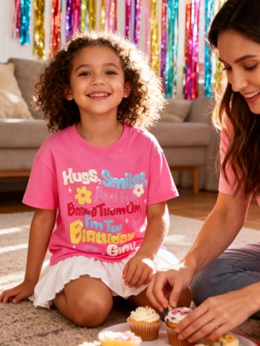 Image of WELAKEN Girls Soft T-Shirt with Curved Hem, Breathable Stretchy Rayon Crewneck Short Sleeve Tees, Kids Everyday Basic Top