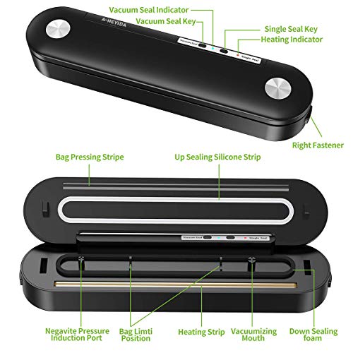 Vacuum Sealer Machine for Food Saver Storage, Automatic Food Sealers Vacuum Packing Machine Seal a Meal with 10 Vacuum Sealer Bags Starter Kit/Led Indicator Light/Dry & Moist Modes Food Preservation