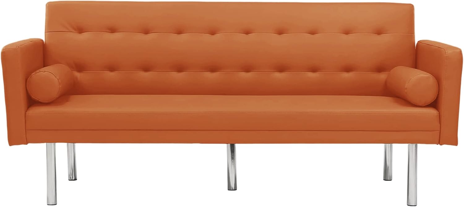 SUMKEA Futon Tufted Back Convertible Sofa, 68” Twin Size Sofa Bed, Modern Living Room Futons Set (Orange)