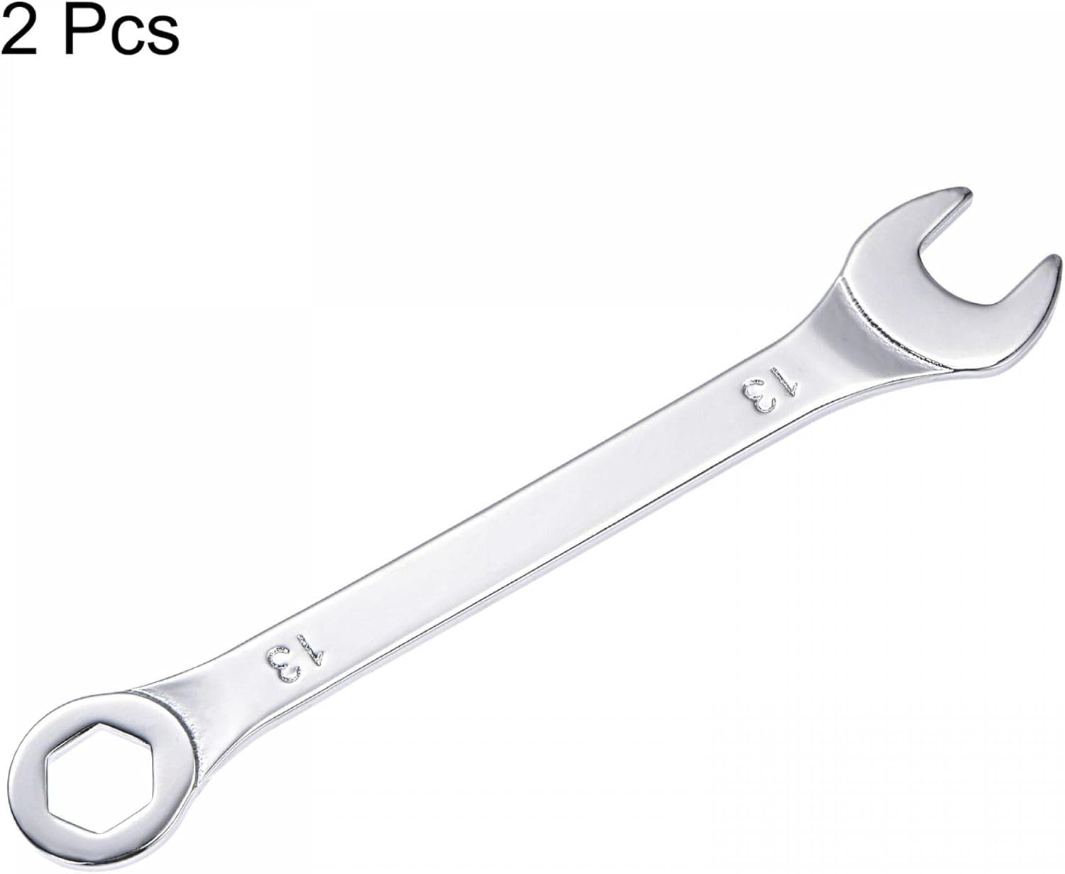 uxcell Thin Combination Wrench with Offset 6-Point End and Angled Open End, Metric Mirror-Chrome Plated High Carbon Steel, for Household Repairs, 13mm, 2 Pcs