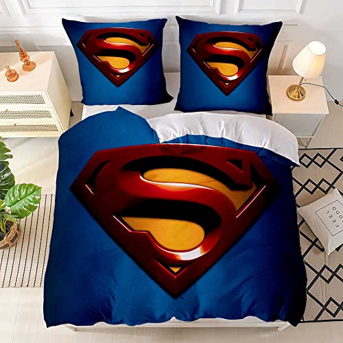 AUOSVER Funda nórdica azul 200 x 220 cm con logo de Superman, suave y no necesita planchado, 3...