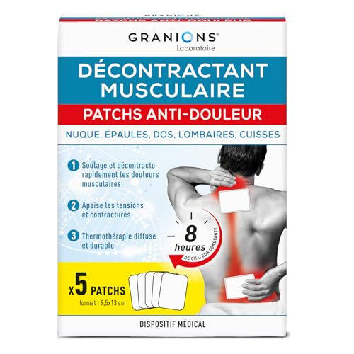 GRANIONS DECONTRACTANT MUSCULAIRE PATCHS ANTI-DOULEUR effet chauffant - Nuque, épaules, dos, lombaires, cuisses - 8 heures de chaleur...
