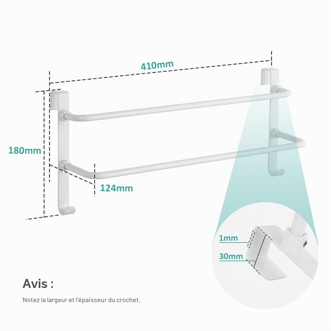 EMKE Double Porte-Serviettes, Porte-Serviettes à Suspendre sur la Porte de la Salle de Bain avec Crochets, en Acier Inoxydable, Grand Espace pour Cuisine, Toilettes, hôtel, Salle de Douche, radiateur