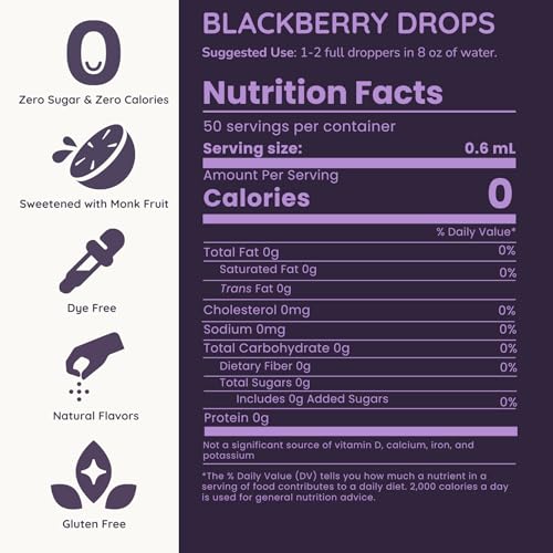Image of Allways Drops Natural Blackberry Water Enhancer | Sugar-Free, Zero Calories, Monk Fruit Sweetened | Glass Bottle for On-the-Go Hydration | Kids & Adults | 50 Servings