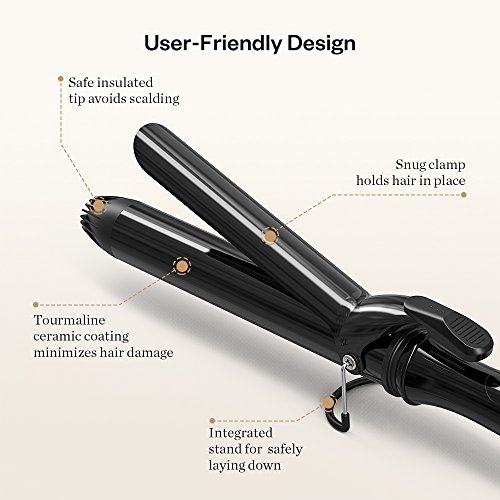Anjou Curling Iron, 1.25 inch Hair Curler Curling Wand with Anti-scalding Insulated Tip, Ceramic Tourmaline Coating with LCD Diaplay(250 °F to 430 °F, Glove and Curl Clips Included)