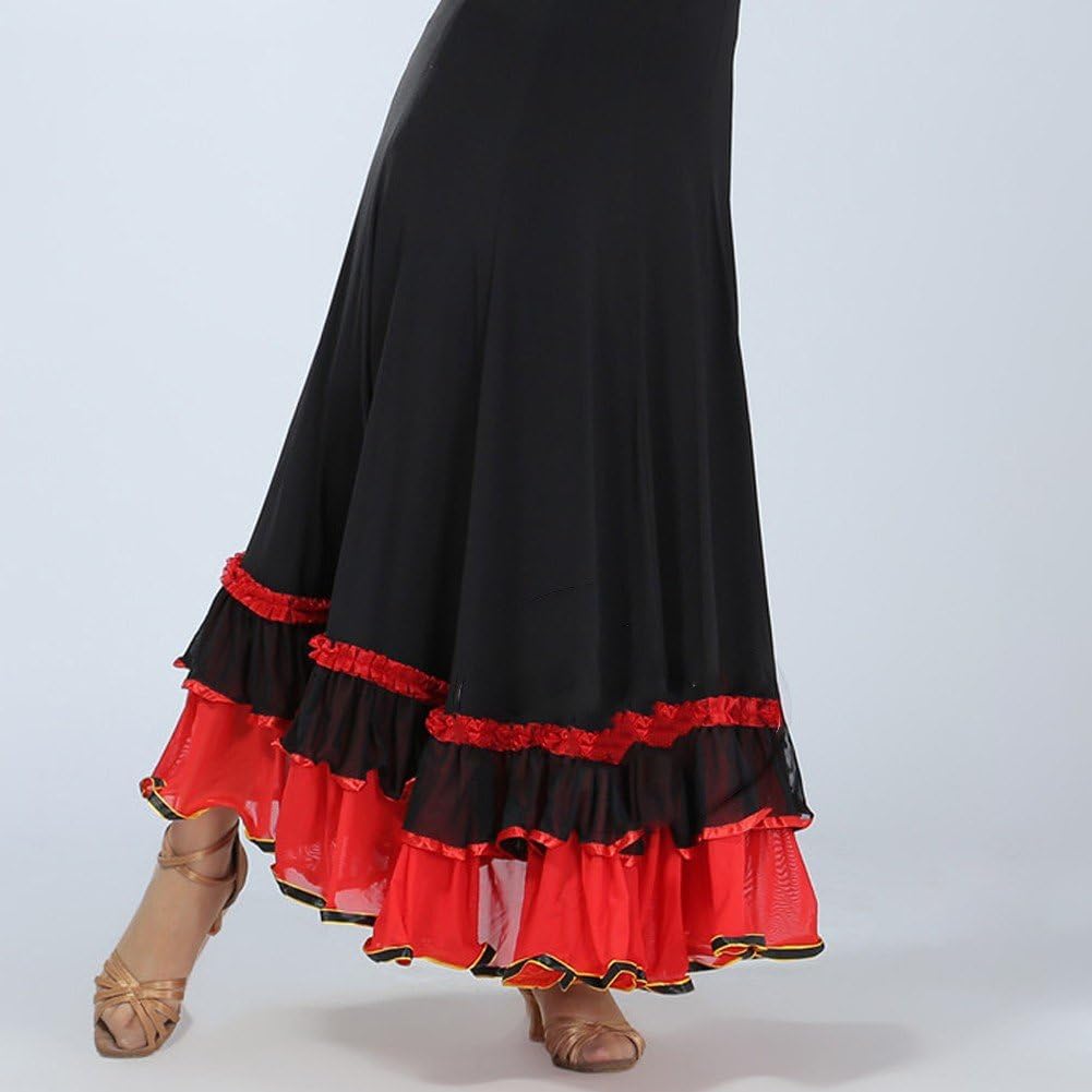 Falda Flamenca Clásica Española con Vuelo Grande, Faldas Españolas con Volantes, Falda De Actuación, Falda De Práctica De Salón, Falda De Danza del Vientre para Mujer