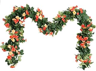 Hawesome Rose Garland Artificial Flower, 2 Pack (15 Ft) Garland Decorations, Hanging Flowers Roses, Wedding, Decoration Home, Garden Hanging Plants