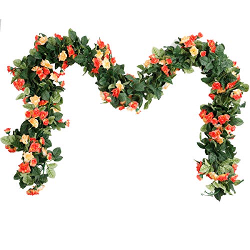 Hawesome Guirlande de 19 Roses artificielles Roses Plastique 180cm Fleurissez Votre décoration de Mariage Romantique 1 pièces (A Orange.) Cover