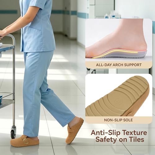 Image of BOSTANTEN Clogs for Women Wide Width Comfortable Suede Mules with Soft Footbed and Arch Support, Cute Slip On Potato Shoes
