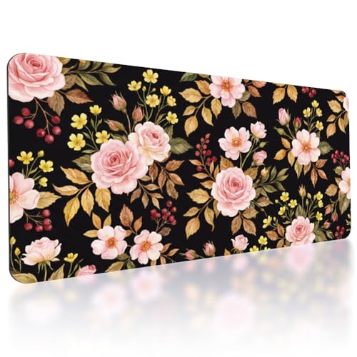 Grand tapis de souris végétal rose pour ordinateur portable au bureau