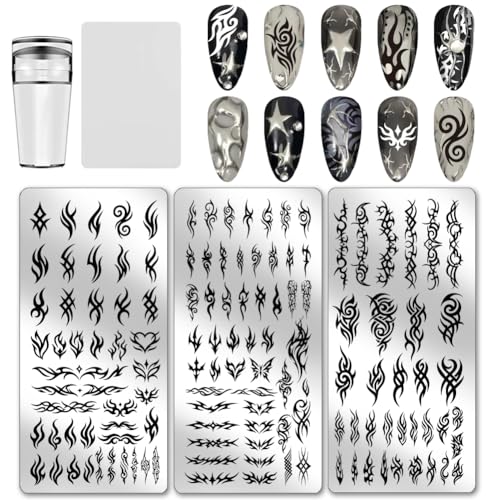 PH PandaHall 3pcs Plaques D'Estampage pour Ongles de Style Tribal Motif Pochoir D'Art D'Ongle Modèles D'Art de Manucure Gothique Plaque D'Estampage pour...