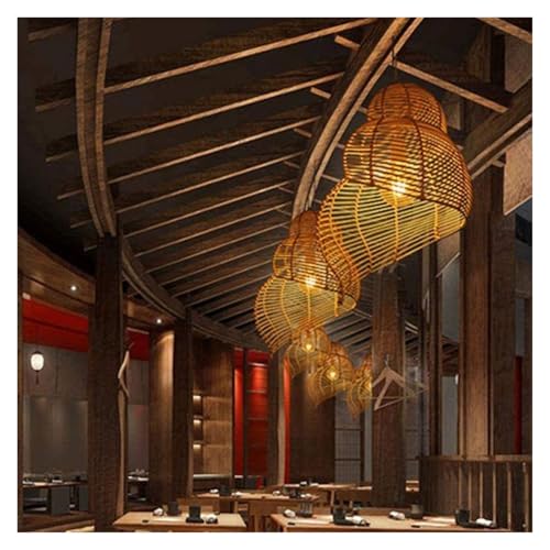 Lustre lanterne rotin spirale qui diffuse une lumière douce tropicale - 2