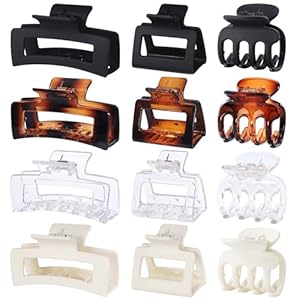 12 Pcs Hair Clips for Women 3 Styles Small Medium Large Claw Clips for Thin Thick Curly Hair, Strong Hold Hair Claw Clips, Stylish Plastic Hair Accessories Ideal Gifts for Women (Transparent)