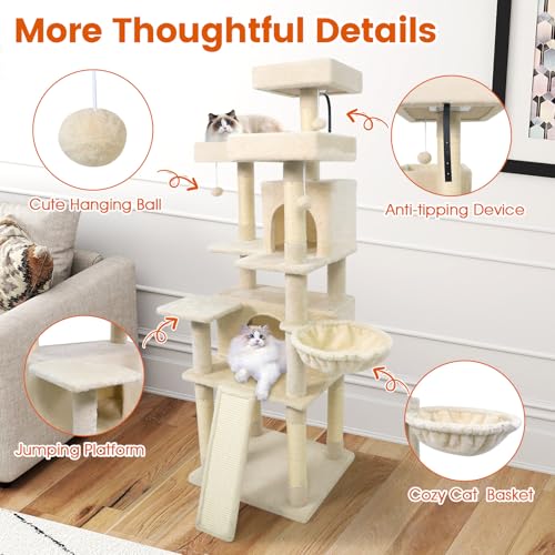 Árbol para gatos de varios niveles, 65 pulgadas de alto beige miniatura 7