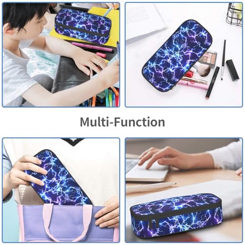 Image of Cool Blue Purple Electric Lightning Pencil Case Organizer Big Capacity Pencil Pouch Stationery With Zipper School Supplies Pencil Bag For Girls Boys Office, j56tsd