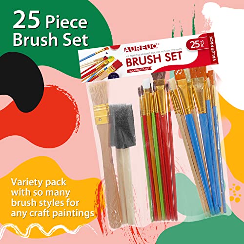 Aureuo All-Purpose Paint Brush Set Value Pack 25 Pcs - 18 Nylon, 5 Bristle And 2 Foam Painting Brushes For Acrylic, Oil, Watercolor, Canvas, Paper, Face, Body, Nail, Rock, Model & Diy Crafts #TOP1