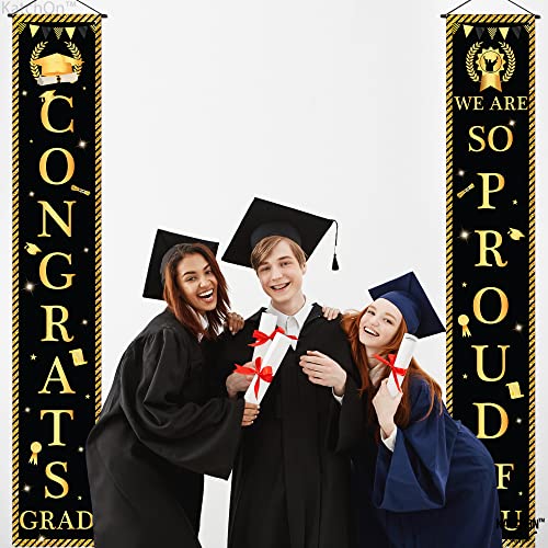 Image of Graduation Decorations 2026 | Congrats Grad Door Banner - Large 72x12 Inch, NO DIY | Congrats Grad Banner for Black and Gold Class of 2026 | Graduation Door Banner 2026 | KatchOn