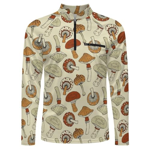 Fantasy Magic Psychedelic Mushrooms Men's Rash Guard Long Sleeves Quick Dry Fishing Workout Shirts with Zipper4