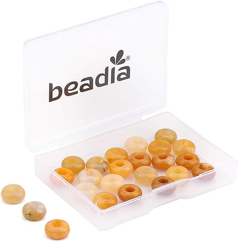 Miniatura 1 de Piedra Rondelle de jade amarillo natural con agujero grande (0.157 pulgadas) sueltas semipiedras preciosas para fabricación de joyas, 2564 pulgadas