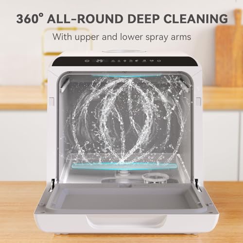 Portable Dishwasher Countertop, 5 Washing Programs Small Dishwasher with 5-Liter Built-in Water Tank, Baby Care, Air-Dry Function & Fruit Wash for Small Apartments, Dorms, RVs -White