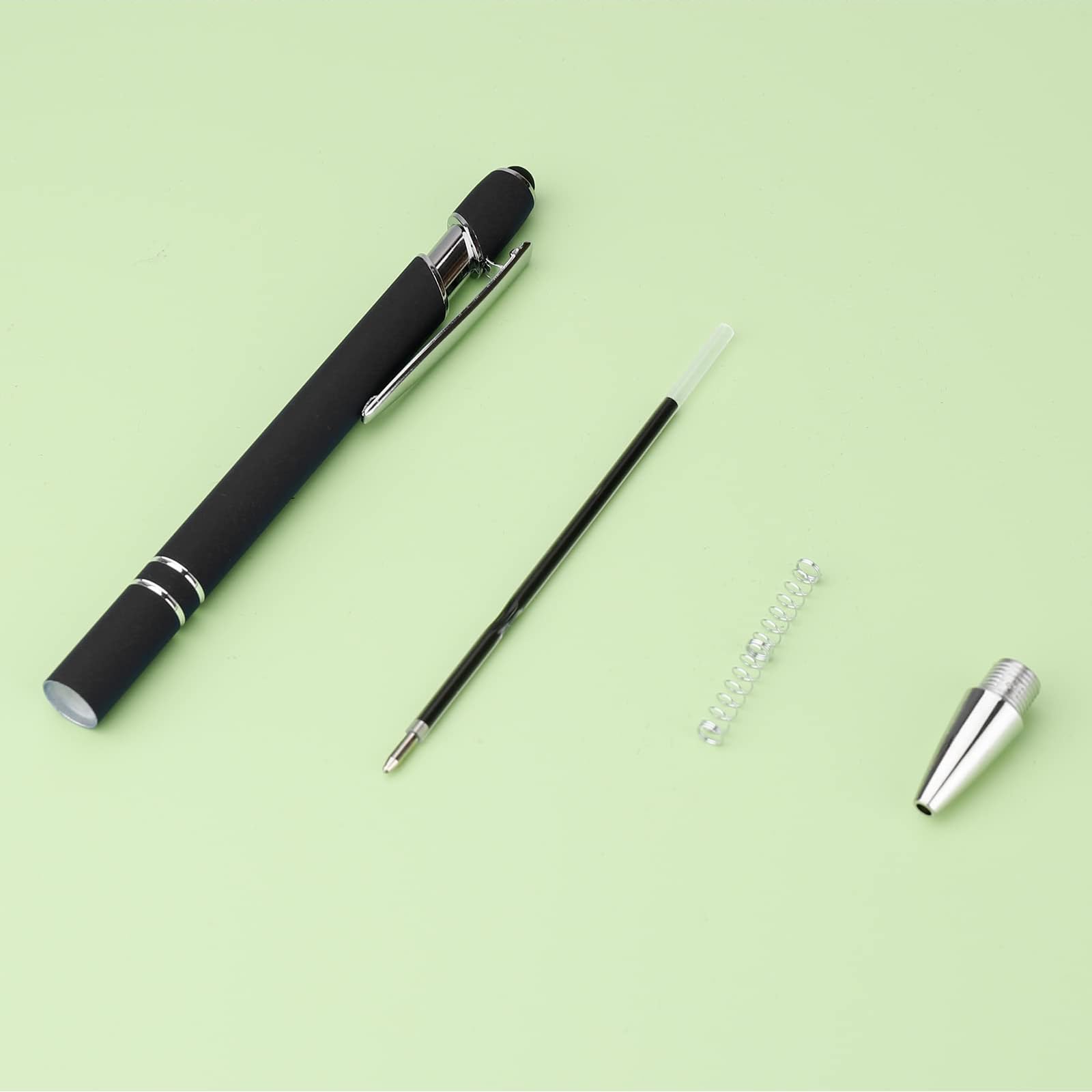 ENLACE Hoogwaardige balpen met touchpen, 5 stuks, ergonomische balpen met antislip gripzone, zwart, metalen set voor kantoor en huishouden