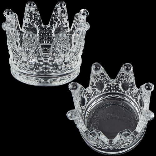 SUNNYCLUE 2 pezzo Portagioielli In Vetro Vassoio per Gioielli In Cristallo Trasparente Vassoio Porta Gioielli A Forma di Corona Piatto Vassoio In Vetro Trasparente Piatto per Gioielli per Anelli Orecc