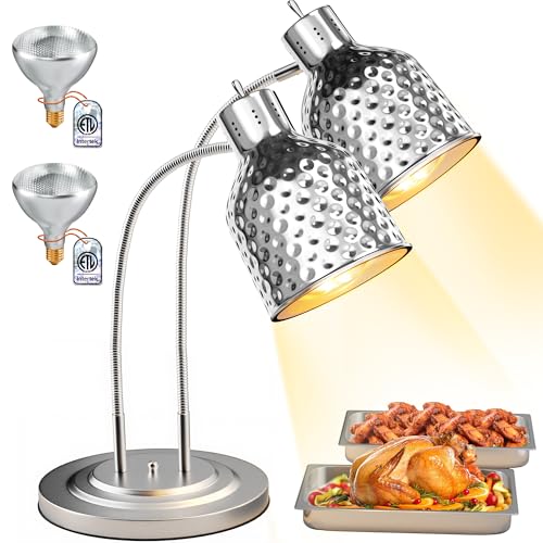 WantJoin Food Heat Lamp - ETL 2-Head Electric Heating Lamp Listed 500W, Stainless Steel Food Warmer Lamp, Commercial Food Warmer for Catering Kitchen, Food Service Restaurant Buffet Cafeteria