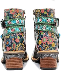 eimeinuosy Socofy Enkellaarsjes voor dames, herfst en winter, blokhak, leren laarzen, Boheems bloemenpatroon, outdoor, antislip wandelschoenen met rits aan de zijkant voor bruiloft, feestjurk, Groen eimeinuosy Socofy Enkellaarsjes voor dames, herfst en winter, blokhak, leren laarzen, Boheems bloemenpatroon, outdoor, antislip wandelschoenen met rits aan de zijkant voor bruiloft, feestjurk, Groen