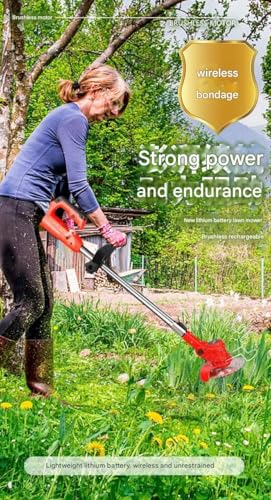 Image of Electric Wireless Rechargeable Edge Cutter 48V-25cm Cutting Width|3-in-1 Mower & Trimmer|Adjustable Height |3 Blade Types Professional High Carbon Stainless Steel (U-Shape-Red)