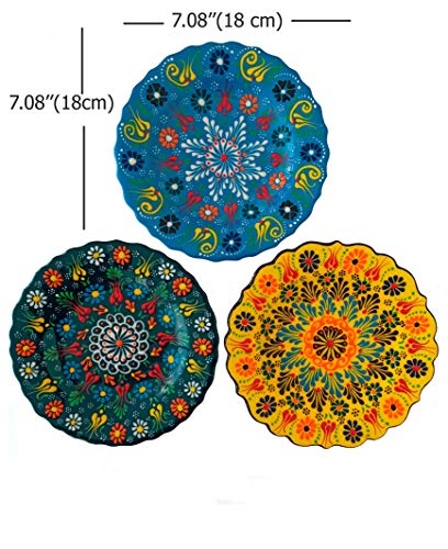 Ayennur Turkish Decorative Plates Set of 3-7.08\" Handmade Ceramic for Wall Hanging Home Decor